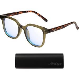 AMBEYE TR90 Oversized Blue Light Blocking Glasses for Gaming, Office & Reading, Anti UV Protective Glasses for Drivers, Outdoor Activities, Men & Women(Green + Tortoiseshell)