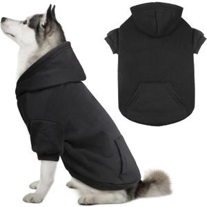 Dog Hoodie Dog Sweaters for Large Dogs Pet Sweater Solid Soft Brushed Fleece Pet Clothes Hoodie Sweatshirt with Pocket(Black-XXL)
