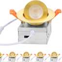 ZYC Gimbal LED Recessed Lighting - 3 Inch 5CCT 7W 360° Rotation Adjustable Eyeball Light,LED Swivel Spotlight,Directional Sloped Ceiling Light,Dimmable Canless Wafer Downlight Pack of 6 Gold.
