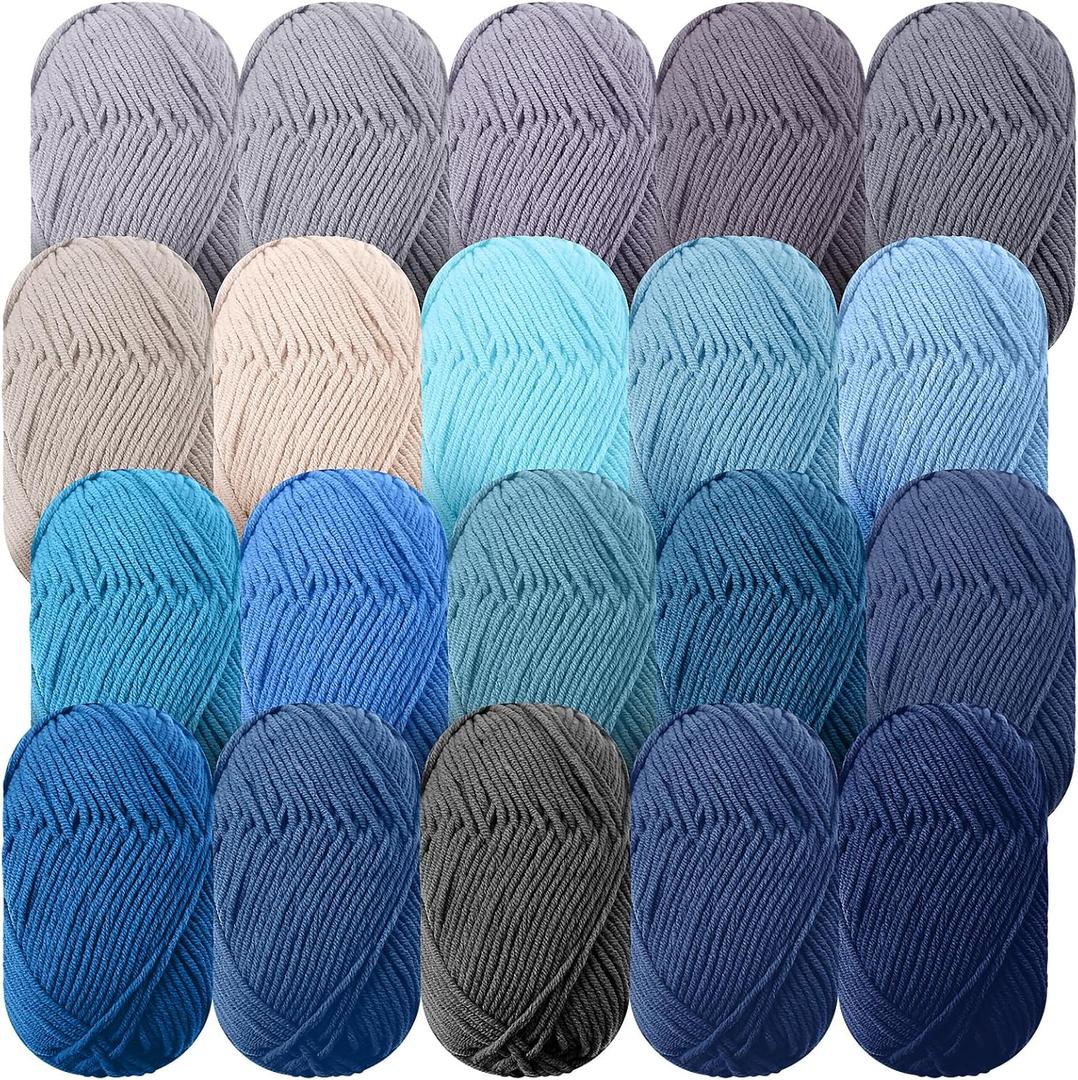 Timgle 20 Skeins Soft Milk Cotton Yarn Assorted Colors Sport Weight Yarn for Crochet Knitting Cotton Blanket Yarn for DIY Crafts, Each 50g/145 Yard, 20 Colors(4 Ply,Blue Tone)