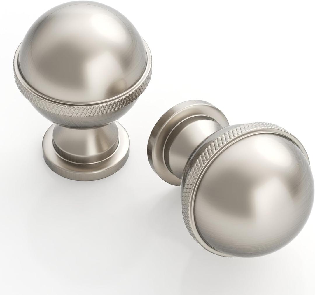 9BUILD 10 Pack 1.2 Inch Brushed Satin Nickel Cabinet Knobs for Kitchen, Drawer, Round Dresser - Knobs for Cabinets and Drawers