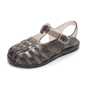 Jelly Shoes for Toddler Girls Summer Beach Retro Jellies Sandals T-Strap Slingback Little Kids Glitter White Soft Closed Toe Princess Dress Flat 26