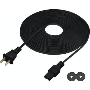 Extra Long 25-Foot TV Power Cord Compatible with Select Samsung, LG, Sony, Hisense, Xbox, PS5 Electronics and More - 2-Prong AC Wall Plug - 2-Slot Straight Plug (Black, 25-Foot)
