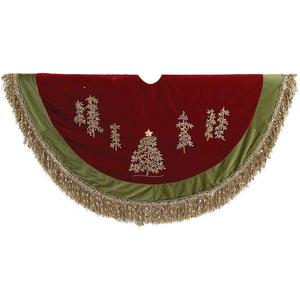 Kurt Adler 50-Inch Burgundy Ribbon Trees Tree Skirt with Green Tassel Border