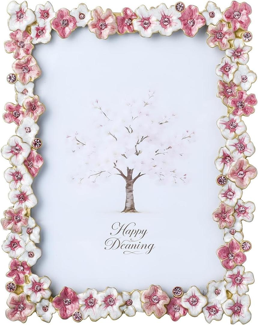 5x7 Pink Floral Picture Frame Unique Memorial Photo Frame with Glass Front, Tabletop Display & Wall Hanging, Gift for Mom and Women