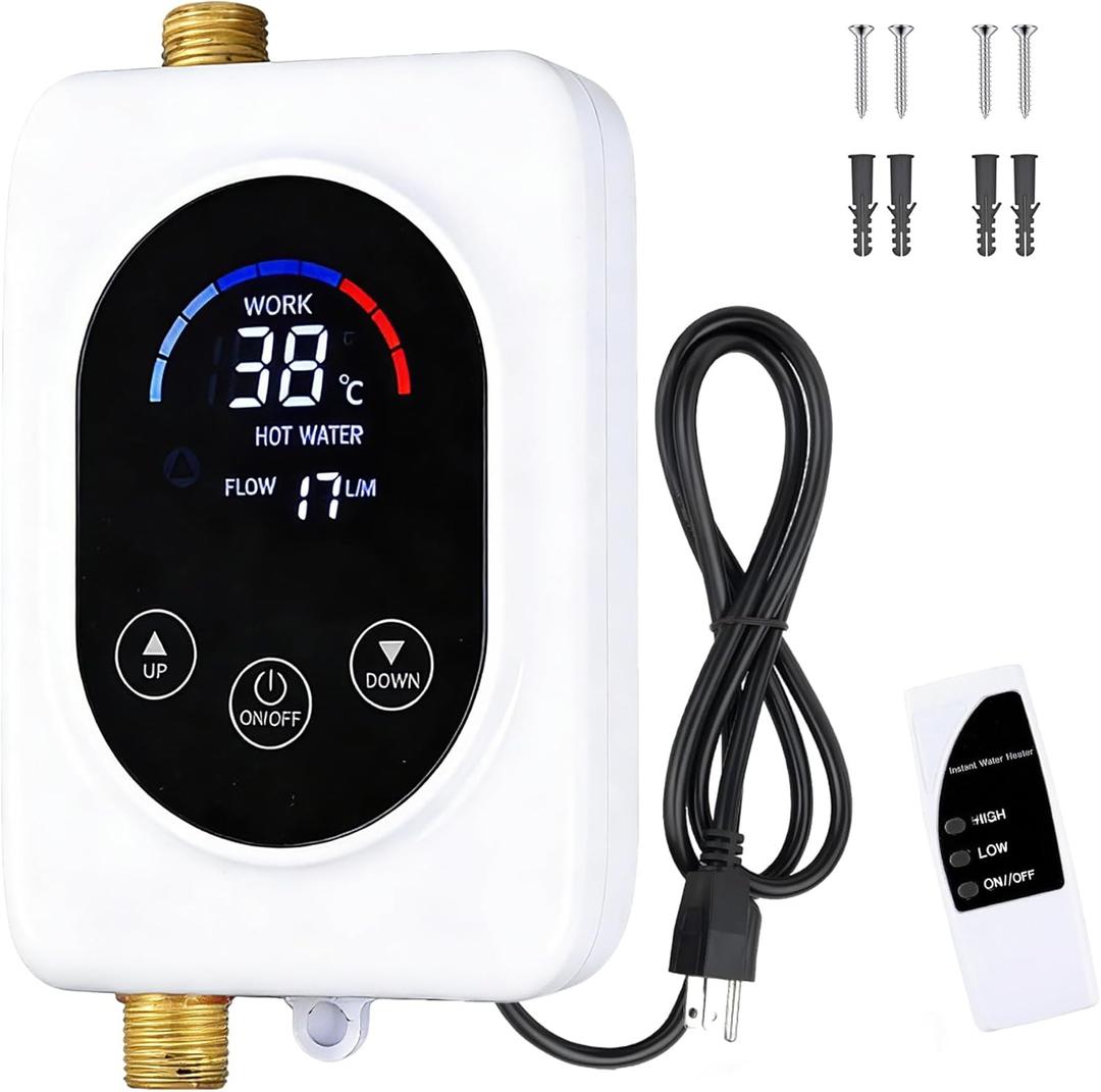 Aottop Electric Tankless Water Heater 3000W - Instant Hot Water Under Sink with Remote Control & Digital Display, Portable Mini On Demand for RV, Kitchen, Bathroom