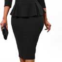 BestGirl Women's Peplum Dresses Bodycon 3/4 Sleeve Wear to Work Office Sheath Dress (Black, XXL)