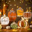 Yousoontic 6 Pcs Thanksgiving Decor for Home Pumpkin Wooden Block Sign Autumn Fall Table Centerpiece for Thanksgiving Tiered Tray Harvest Table Mantel Shelf Decor (Classic)