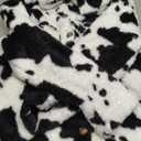 HBER Women's Casual Faux Fur Jacket Trendy Long Sleeve Button Up Cow Print Autumn Winter Loose Sherpa Fur Coats with Pockets M