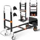 Upgraded 3 in 1 Folding Hand Truck, 600lbs Capacity, Heavy Duty Convertible Dolly with Retractable Handle and 4 Rubber Wheels, Collapsible Cart for Moving Home, Office, Warehouse（Orange）