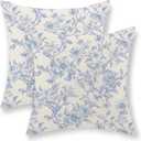 Baby Blue Pillow Covers 18x18 Set of 2 Blue and Cream Floral Chinoiserie Throw Pillows Vintage Rustic Toile Flower Decorative Pillowcase Outdoor Chinoiserie Decor Cushion Case for Couch Sofa