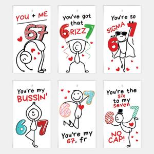 24-Pack Slang 67 Valentine Cards for Kids, Class Valentines Day Gifts for Kids, Trendy Stickman Designs for Classroom & School, Gen Alpha Gifts for Gen Alpha Kid, Teens, Tweens, Bulk Set Six Seven Cards (Stickman 67)