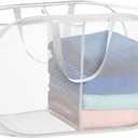 Handy Laundry Foldable Laundry Basket - Popup and Collapsible, Durable Mesh Material, Folds for Storage, Easy Carry Handles, Hamper for College Dorm, Laundry Room or Travel (White | 2-Compartments)