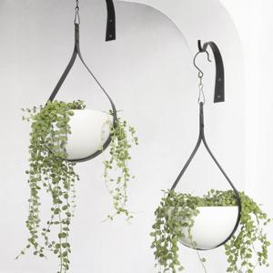Hajia 2 Pack Waterdrop Shaped Hanging Planters, Black Iron Plant Hangers with Non-Detachable Pots, Modern Indoor/Outdoor Hanging Plant Holder