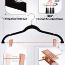 HOUSE DAY Velvet Pants Hangers with Clips 24 Pack, Ultra Thin Non Slip Velvet Skirt Hangers with Rose Gold Hooks Space Saving Clothes Hanger for Trouser, Skirts, Jeans, Dress, Coats (Black)