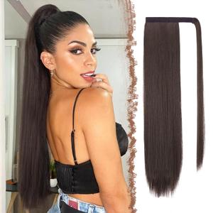 FESHFEN Straight Ponytail Extensions - 28 Inch Long Wrap Around Synthetic Ponytails Hair Piece Pony Tails Extensions Hairpieces for Women, Brown