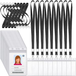 Shappy 100 Pcs Name Tag Lanyards with ID Holder Bulk Vertical Name Badge Holders Card Waterproof Clear Plastic Holder Transparent with Swivel Hook for Office Supplies 65 x 115 mm(Black)