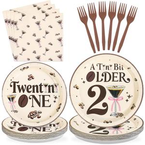 96 Pcs Espresso Martini Happy 21st Birthday Decorations Martini A Tini Bit Older Paper Plates and Napkins Twentini One Tableware Set for Girls Women 21st Birthday Bachelorette Party Supplies, Serves 2