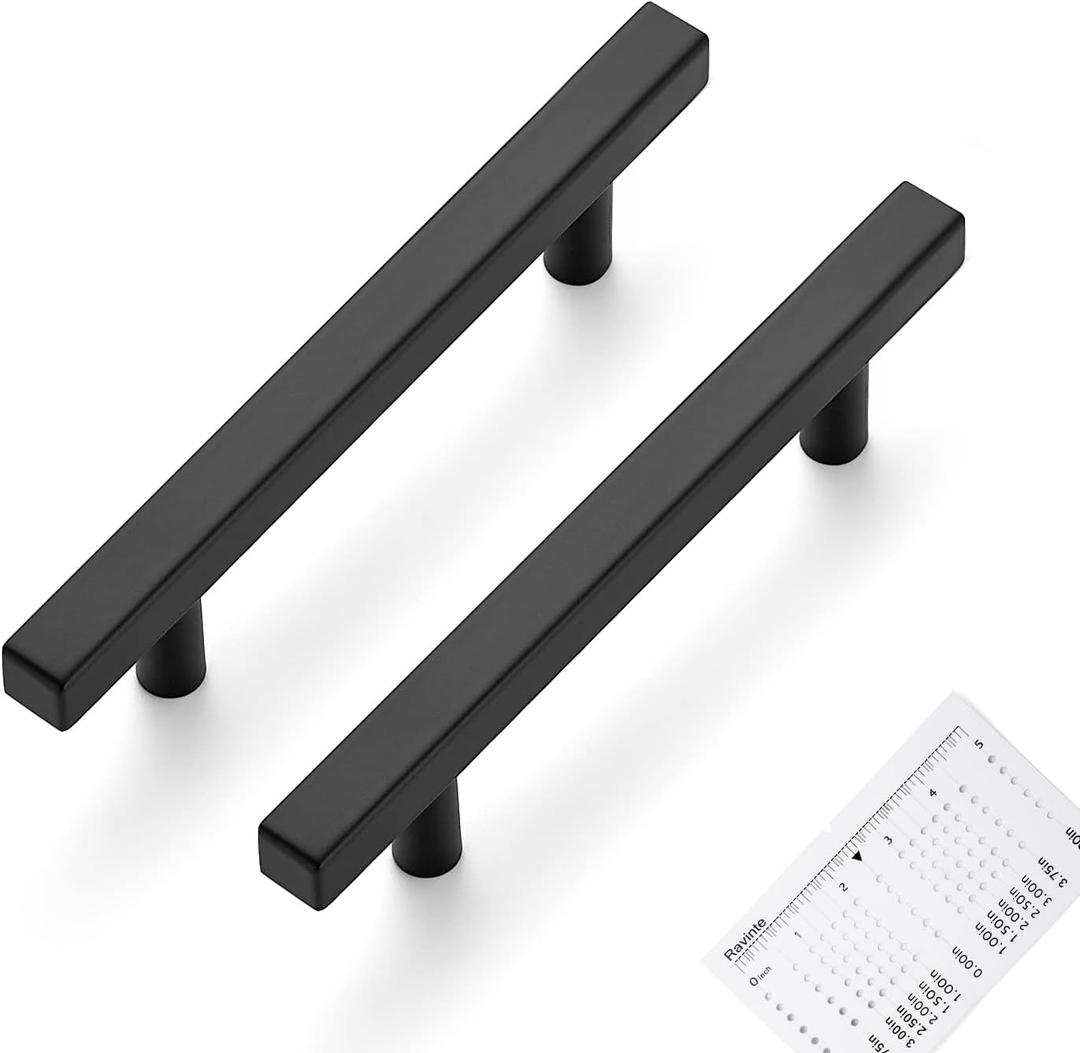 Ravinte 30 Pack Matte Black Cabinet Pulls 3-3/4 inch Black Cabinet Handles Kitchen Pulls for Cabinets with Mounting Template 6 inch Overall Length