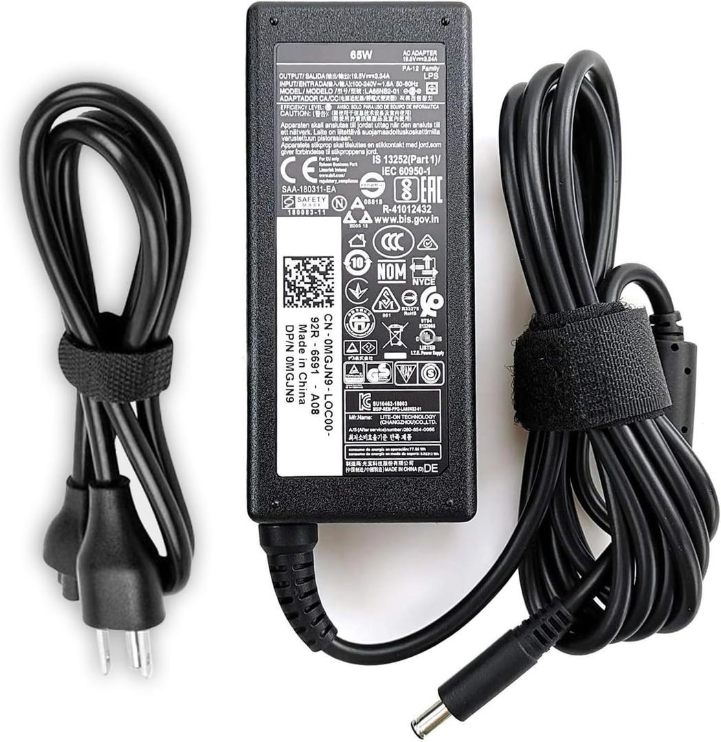 65W Laptop Charger Fit for Dell inspiron 13 14 15 17 3000 5000 7000 Series 3565 3567 3576 5558 5755 7212 7506 2in1 5555 5559 0G6J41 0MGJN9 19.5V 3.34A Tip 4.5mm Power Adapter (65W)