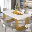 Tribesigns Modern Dining Table for 6-8 People, 70.8 Inches Long White Room Kitchen, Wood Kitchen with Gold Metal Legs, Rectangular Dinner Room, Family Gathering