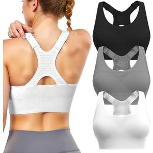 Adjustable Sports Bras for Women: 3 Pack High Support Padded Racerback Sport for Large Bust Workout Running Gym (Black/Grey/White), XRCKLOCR26-B3-L2-5-Mercantile DrL