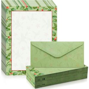 160 Pcs Christmas Stationery Paper Holly Letterhead and Envelopes 80 Holly Ivy Christmas Letterhead 80 Holly Holiday Envelopes for Notes Greeting Cards Invitation Office Writing