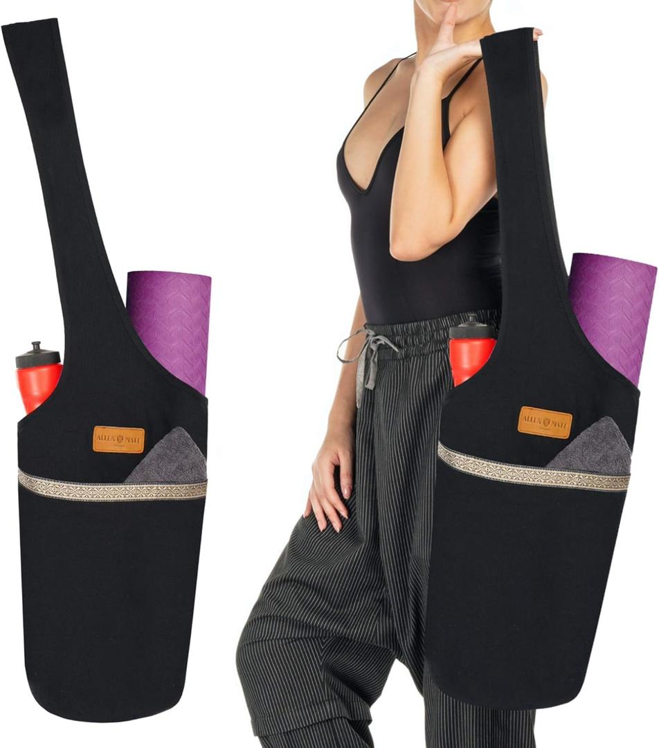 ALLEN & MATE Unisex Yoga Exercise Mat Bag with Large Size Pocket, Big Capacity Mat Tote Shoulder Carrier for Men & Women (Black)