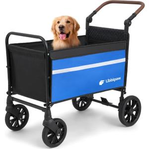 Dog Wagon for Medium Large Dogs up to 200lbs, All Terrain Foldable Large Dog Stroller with Ramp, Wagon for Dog with Adjustable Handle & One-Step Brake(Blue)