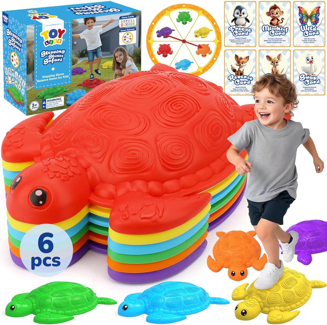 TOY Life 6 Pcs Turtle Balance Stepping Stone for Kids, Indoor Outside Toys for Kids Ages 4-8, Toddler Outdoor Toys, Stepping Stones Game, with Cards and Spinner