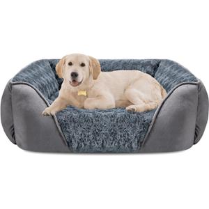 INVENHO Large Dog Bed for Large Medium Small Dogs, Rectangle Washable Orthopedic Dog Bed, Soft Calming Sleeping Puppy Bed Durable Pet Cuddler with Anti-Slip Bottom L(30"x24"x9") (Grey)