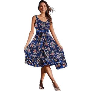 YESNO Women's Summer Casual Sleeveless Midi Dresses Boho Floral Tiered Sundresses with Pockets, Large