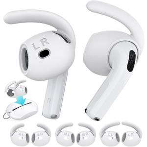 AhaStyle Ear Hooks for AirPods 4th Generation (2024) Added Storage Pouch 3 Pairs S/M/L Anti-Slip Ear Covers Silicone Accessories Compatible with Apple AirPods 4th Gen (Large+Medium+Small, White)