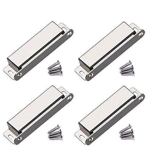 WOOCH Door Magnetic Catch - 90lb High Magnetic Stainless Steel Heavy Duty Catch for Kitchen Bathroom Cupboard Wardrobe Closet Closures Cabinet Door Drawer Latch (3.7 in Silver, 4-Pack)