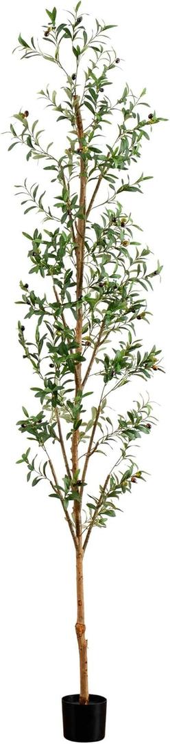 Nearly Natural 9FT Tall Silk Faux Olive Tree for Home and Office Decor, Potted with Natural Wood Trunk, Realistic Branches and Lifelike Fruits