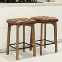 Bar Stools Set of 2, BarEasy 24 inch Counter Height Bar Stools, Barstools Upholstered Faux Leather Bar Stool, Solid Wood Backless Bar Stools For Kitchen Counter Island, Breakfast Bar, Restaurant-Brown