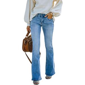 KUNMI Women's Flare Bell Bottom Jeans High Waisted Wide Leg Bootcut Jeans Stretchy Denim Pants (18, Ff001-blue)