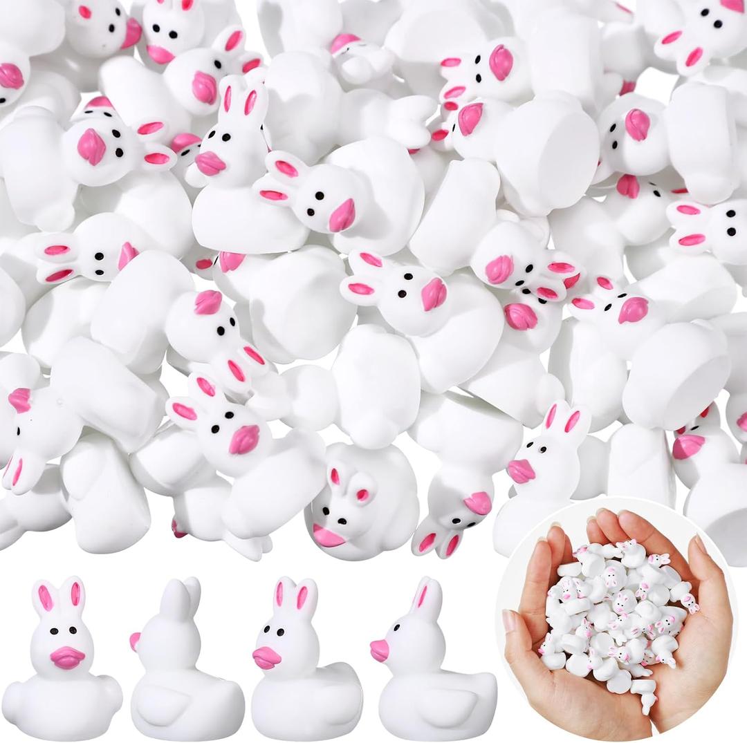 60 Pcs Easter Mini Resin Ducks Miniature Ducks Figurines Tiny Resin Animals Cute Small Figurines White Bunny Decoration for Landscape Potted Plant Easter Garden Home