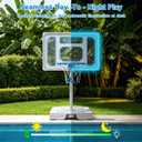 Large Pool Basketball Hoop Poolside with Super Bright LED Solar Lights, 32" Shatterproof Backboard & Adjustable Height Swimming Pool Basketball Hoop, Includes 2 Balls & Pump for Kids & Adults