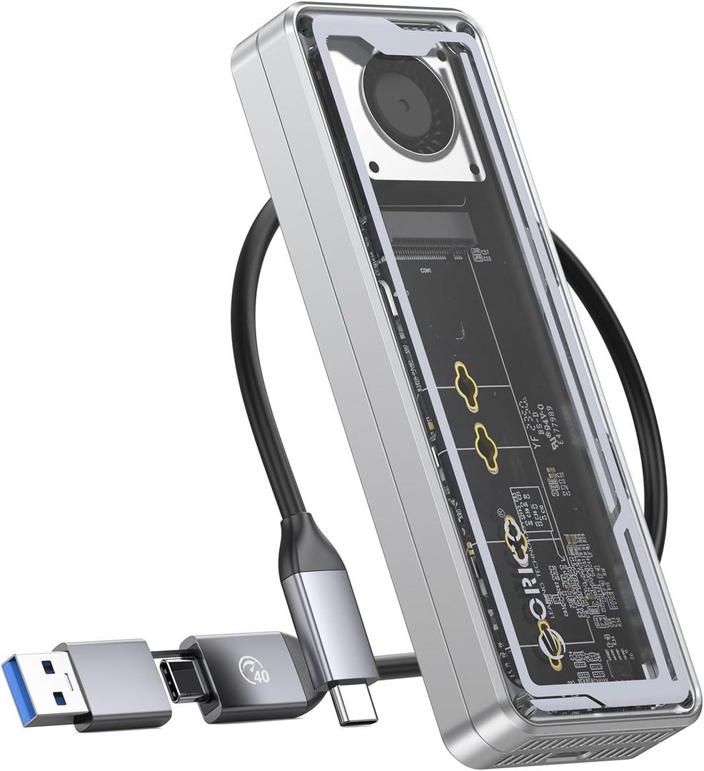 ORICO 40Gbps M.2 NVMe SSD Enclosure with Built-in Cooling Fan, Tool-Free Installation Aluminum NVMe Case, Support 2230 2242 2260 2280(M Key), Compatible with Thunderbolt 3/4 USB4/3.2/3.1/3.0/2.0
