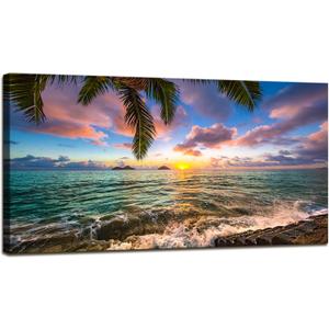 DBLAKI DB2462 Canvas Wall Art Beach Sunset Ocean Waves Nature Pictures Canvas Print Frame Picture for Living Room Bedroom Kitchen Home and Office Wall Decor