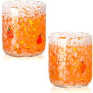 2 Pcs Fall Icon Juice Glass Cups 14 oz Fall Pumpkins Maple Leaves Icon Glasses Drinking Cocktails Whiskey Stemless Glass for Drinkware Home Thanksgiving Autumn Decoration Harvest Party Gift