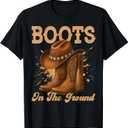Boots On The Ground Cowboy Boots Rodeo Western Cowgirl T-Shirt Size 2XL