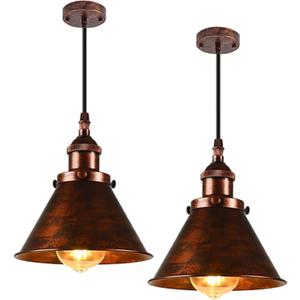 TAKEGO 7.09" Copper Pendant Light Set of 2, Rustic Pendant Light Kitchen Island, Vintage Farmhouse Light Fixtures, Hanging Ceiling Lamp for Kitchen Island, Hallway, Dining Room
