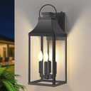Dusk to Dawn Outdoor Wall Lantern, Black Modern Exterior Lights, 1 Pack 22''
Auto On-Off, 2-E12 Base, Large Porch Wall Sconce Lights, Waterproof Outside Sensor House Lights for Patio Garage, Metal Frame