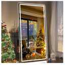 Hasipu Full Length Mirror with Lights, 79" x 36" LED Lighted Floor Standing Mirror, Full Body Dressing Hanging Mounted Mirrors, Dimmable, Tempered Glass, Safe to Use, Square Black