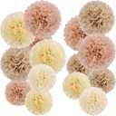 EASY JOY Boho Tissue Pom Poms Paper Flowers Hanging Decorations Brown Beige Party Decor for Bridal Shower Decorations Autumn Home Decor Baby Shower Wedding Nursery Birthday Backdrop 15PCS