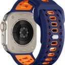 Maledan 26MM Sport Band Compatible with Apple Watch Ultra 2/Ultra/Ultra 3 Band 49mm 46mm 45mm 44mm 42mm Men, Honeycomb Breathable Silicone Waterproof Strap for iWatch Apple Watch Series 11 10 9 8 7 6 5 4 3 SE (Navy Blue/ Orange)