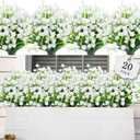 AmyHomie 20 Bundles Artificial Flowers for Outdoor Outside Spring Summer Decoration UV Resistant Faux Flowers No Fade Fake Plastic Plants Garden Porch Window Box Decorating (Pure White)