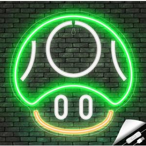 Kavaas Gaming Neon Sign, Mushroom Neon Sign for Game Room Decor, Man Cave, Kids Room - Gaming Mushroom Wall Decor - Gamer Gifts for Boys, Kids (Green)